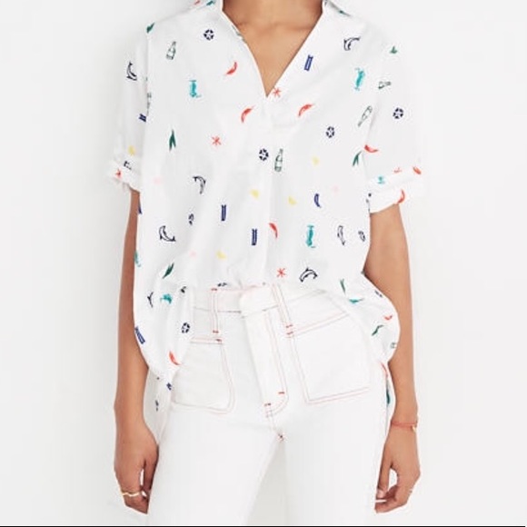 Madewell Tops - Madewell Summer Embroidered Button-Back Shirt